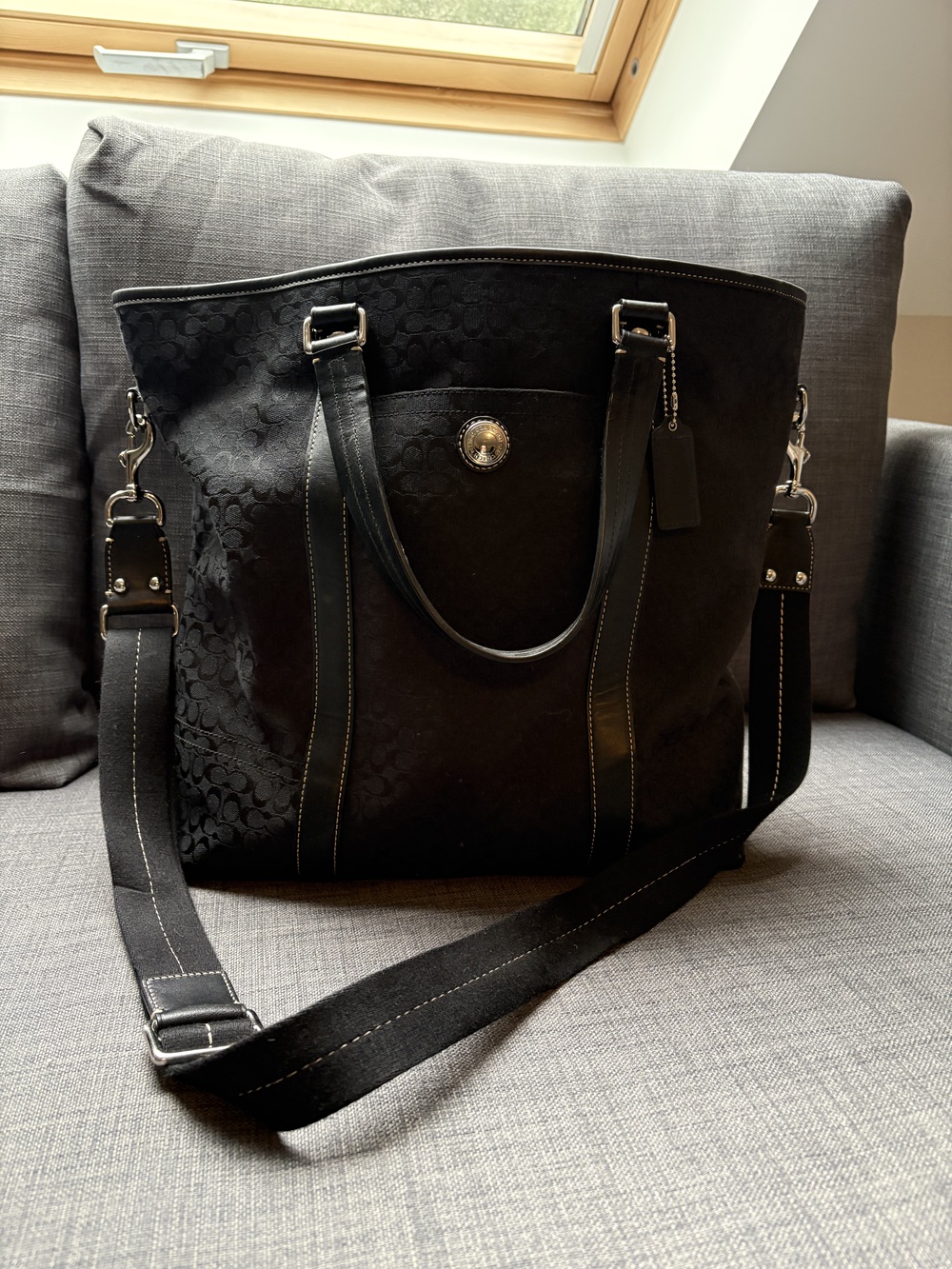Coach Black Signature Tote with Removable Strap